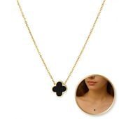 naszyjnik stal szlachetna pozłacana 14k złotem, czarna koniczynka nst2205