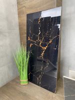 Czarny polerowany gres marmurowy 120x60, złoto-miedziane żyły WYSOKI POŁYSK