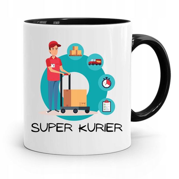 Kubek Czarny Dla Kuriera Super Kurier Prezent Z Nadrukiem Ze Zdjęciem zdjęcie 1