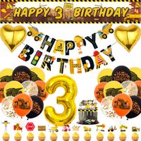 Zestaw Dekoracji Urodzinowych Budowlane 3 Lata Koparka Balony Baner