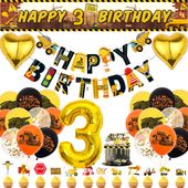 Zestaw Dekoracji Urodzinowych Budowlane 3 Lata Koparka Balony Baner
