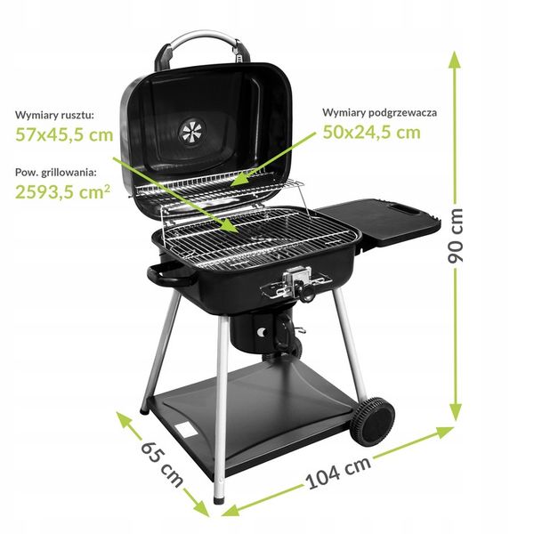 Grill węglowy ogrodowy duży przenośny Pokrywa półki kółka transportowe zdjęcie 8