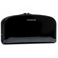 PETERSON portfel damski skórzany lakierowany z biglem P209 czarny