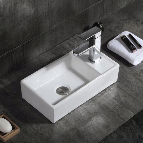 PROSTOKĄTNA ELEGANCKA UMYWALKA NABLATOWA CERAMICZNA BIAŁA Z POŁYSKIEM na Arena.pl