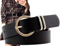 Czarny pasek wzór krokodyli damski klamra koło złota H27_Czarny