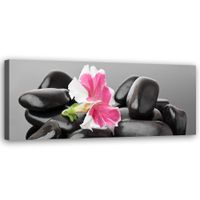 Obraz na płótnie, Kwiat i ciemne kamienie zen 150x50