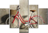 70 100CM OBRAZ 5 ELEM CZERWONY ROWER DRUK PŁÓTNO