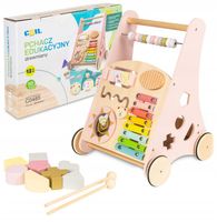 CHODZIK PCHACZ DLA DZIECI JEŹDZIK EDUKACYJNY 2W1 DREWNIANY RÓŻOWY COIL