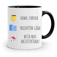 Kubek Czarny Architekta Kawa Panika Projektów Góra Z Nadrukiem Ze Zdjęciem