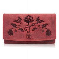 Portfel damski skórzany Paolo Peruzzi czerwony RFID ze wzorem kwiatowym