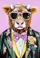Plakat 70x100cm Portret Zwierząt | Krowa w Okularach | Pop Art