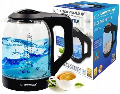 BEZPRZEWODOWY CZAJNIK ELEKTRYCZNY SZKLANY LED 1,7L CZARNY MOCNY na Arena.pl