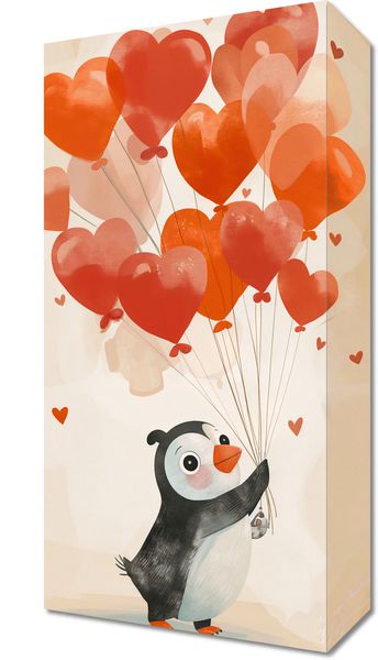 Obraz 20x40cm Pingwinek z Balonami zdjęcie 1