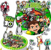 ZESTAW OPŁATEK NA TORT 20CM + TOPPERY PAPIEROWE - BEN10 TEN IMIĘ 15CM 18CM