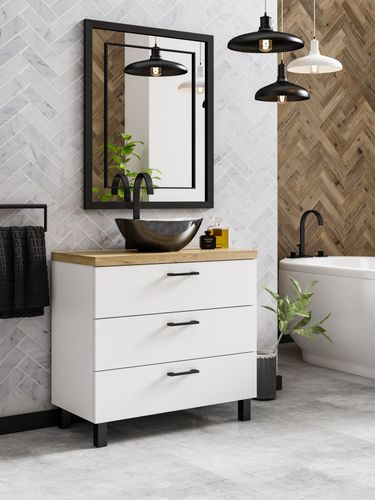 Szafka łazienkowa ROMA 60 biały/dąb craft złoty z umywalką Eliza C (W3) na Arena.pl