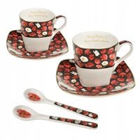 ZESTAW 2X FILIŻANKI SPODKI ŁYŻECZKI PORCELANA MAKI