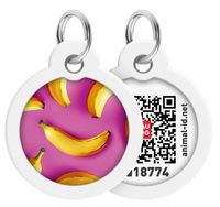 Collar Waudog Smart Id Zawieszka Z Qr-Paszportem Okrągła 3Cm Banany Na Różu