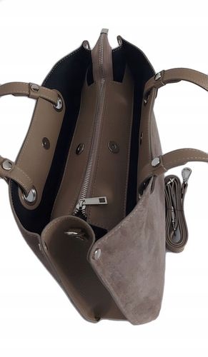 Duża pojemna zamszowa torba XXL Vera Pelle wygodna Włoska skórzana 3 komory na Arena.pl