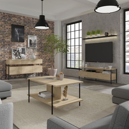 Komoda DRAGONFLY 150 cm 3D3S dąb cremona szuflady czarne metalowe nóżki na Arena.pl