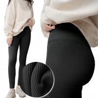 LEGGINSY BAMBUSOWE PRĄŻKOWANE DŁUGIE WYSOKI STAN getry CZARNE KRYJĄCE - M/L