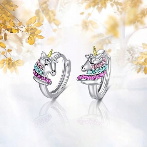 SREBRNE KOLCZYKI DLA DZIEWCZYNKI 925 JEDNOROŻCE ZATRZASK DZIECKA CÓRKI na Arena.pl