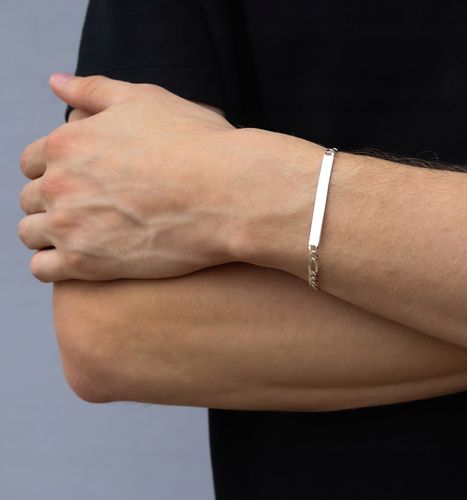 SREBRNA PEŁNA BRANSOLETKA MĘSKA FIGARO Z BLASZKĄ PR. 925 + GRAWER GRATIS na Arena.pl