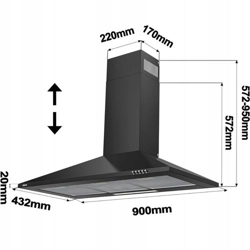 Okap ścienny CIARRA CBCB9201-B 90 cm 370m³/h Czarny na Arena.pl