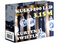 KURTYNA ŚWIETLNA KULKI 200 LED 5,15m LAMPKI choinkowe BOMBKI SOPLE GIRLANDA