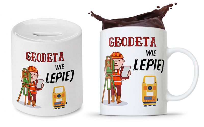 Dla Geodety Na Prezent Zestaw Kubek + Skarbonka Z Nadrukiem Ze Zdjęciem zdjęcie 1