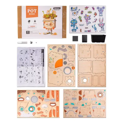 Puzzle 3D. Drewniana doniczka, królik na Arena.pl