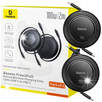 Kabel przewód zwijany USB-C 100W 2m czarny - 2 szt.