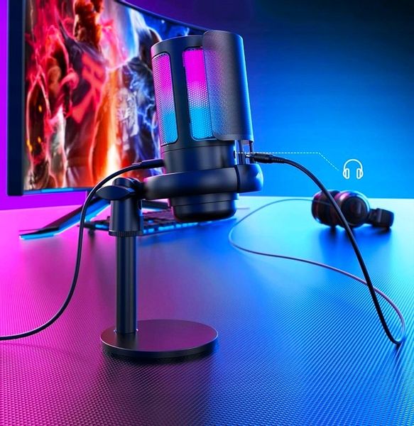 MIKROFON DO STREAMINGU ZE ŚWIATŁEM LED GAMINGOWY OBRACANY DO KOMPUTERA zdjęcie 4