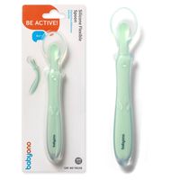 BABYONO Elastyczna silikonowa łyżeczka do karmienia zielona
