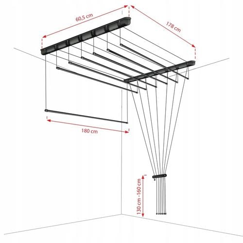 Suszarka Sufitowa na pranie CZARNA 7 prętów 180 cm modna ciekawa loftowa na Arena.pl