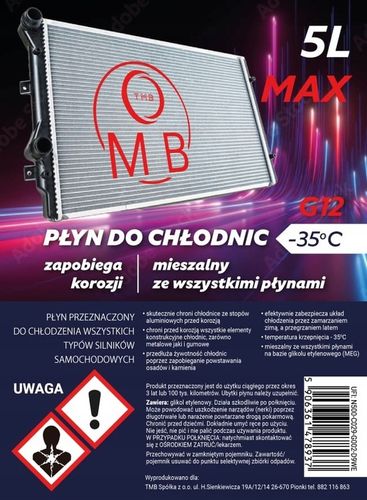 PŁYN DO CHŁODNIC G12 PŁYN CHŁODNICZY -35°C RÓŻOWY TMB MAX 5L na Arena.pl
