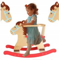 KOŃ NA BIEGUNACH KONIK BUJANY DREWNIANY Z OPARCIEM +SŁUCHAWKI