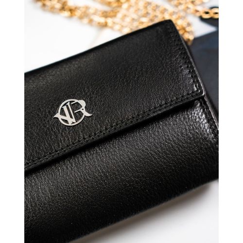 modny, skórzany portfel damski na zatrzask w czarnym kolorze - rovicky na Arena.pl