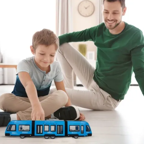 TRAMWAJ TROLEJBUS ZABAWKA NA BATERIĘ ŚWIATŁO DŹWIĘK OTWIERANE DRZWI 44CM na Arena.pl