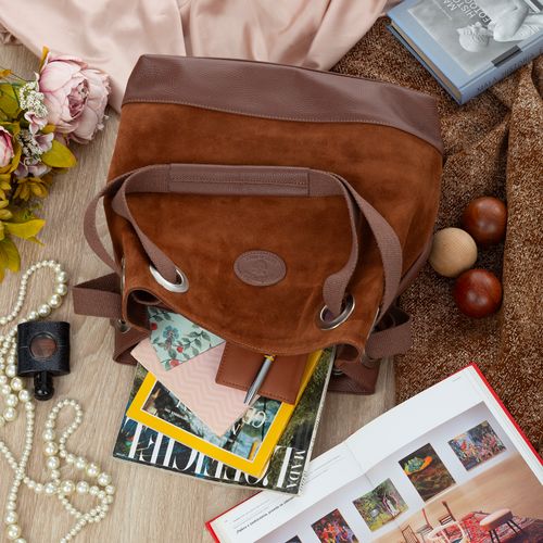 VERA PELLE torebka zamszowa shopper z parcianymi rączkami V707 brązowa na Arena.pl