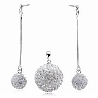 WISZĄCY SREBRNY KOMPLET BIAŁE KULKI 12MM 20MM KRYSZTAŁKI CRYSTAL BEADS