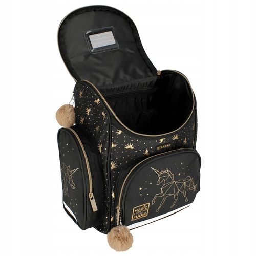 TORNISTER PLECAK SZKOLNY CZARNY ZŁOTY JEDNOROŻEC PIÓRNIK TUBA BIDON 5EL na Arena.pl