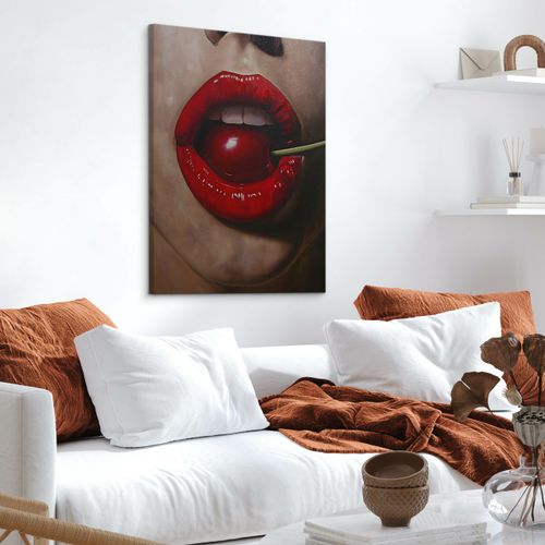 Obraz Canvas Czerwone Kobiece Usta Portret Wiśnia Abstrakcja 40cm x 60cm na Arena.pl
