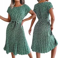 letnia elegancka sukienka damska plisowana midi w kwiaty luźna z paskiem S