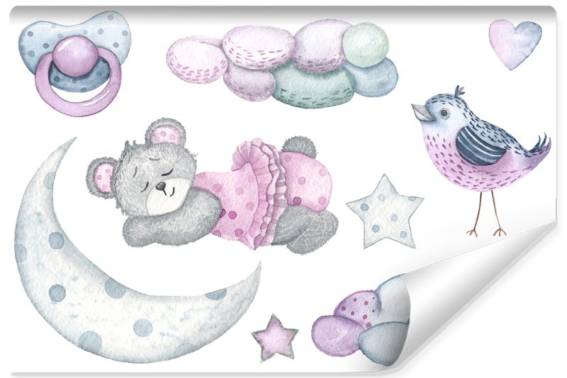 Fototapeta Akwarelowy MIŚ Ptaszek Chmurki 270cm x 180cm zdjęcie 1