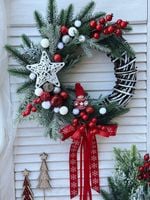 WIANEK ŚWIĄTECZNY BOŻE NARODZENIE WIENIEC NA DRZWI STROIK KOKARDA SKRZAT