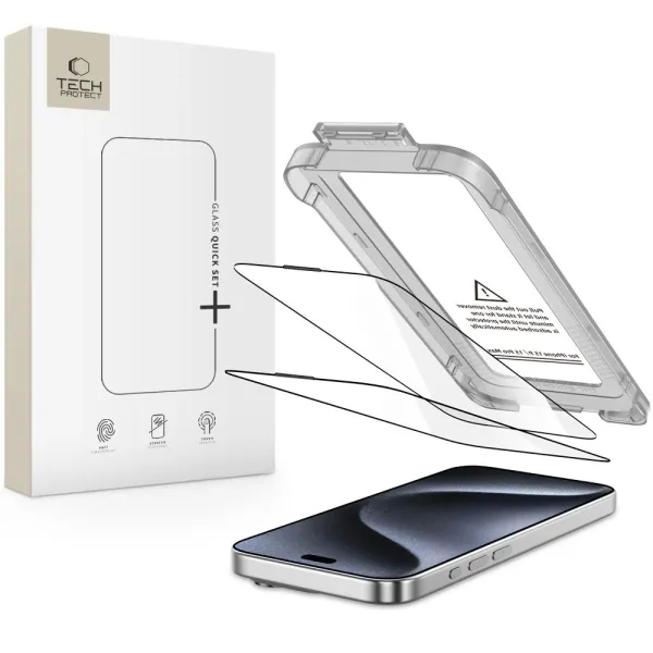 szkło hartowane tech-protect quick set+ 2-pack na iphone 15 pro zdjęcie 1