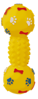 Zabawka dla psa hantel 100kg w łapki z piszczałką żółta 14cm UNIQ PETS