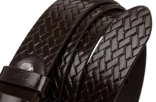 Pasek męski ze skóry naturalnej licowej z plecionym wzorem - Rovicky Długość paska 100 na Arena.pl