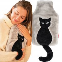 SOXO termofor czarny kot gumowy w pokrowcu 1,8L prezent na urodziny