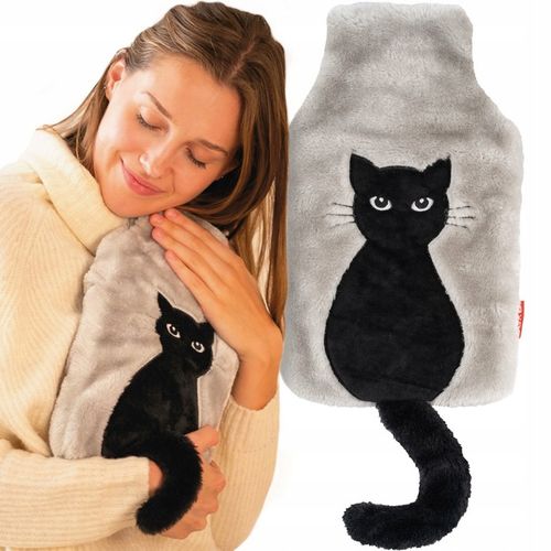SOXO termofor czarny kot gumowy w pokrowcu 1,8L prezent na urodziny na Arena.pl